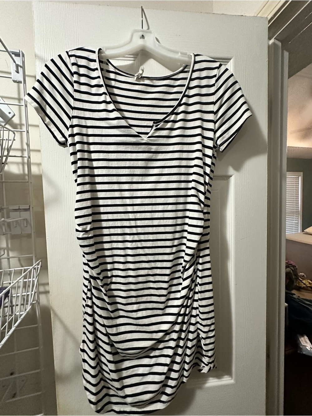 Heart & Hips Black and White Striped Short Sleeve Dress-Maternity!
